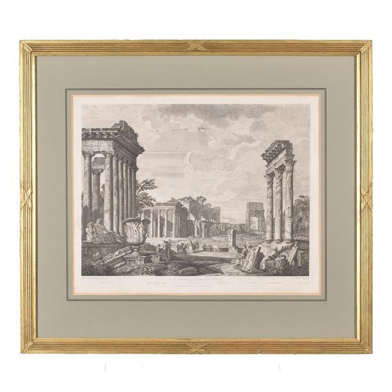 SET OF FOUR 18TH CENTURY ENGRAVINGS OF ITALIAN ROMAN RUINS ENGRAVED BY JS MULLER by Giovanni Paolo Pannini