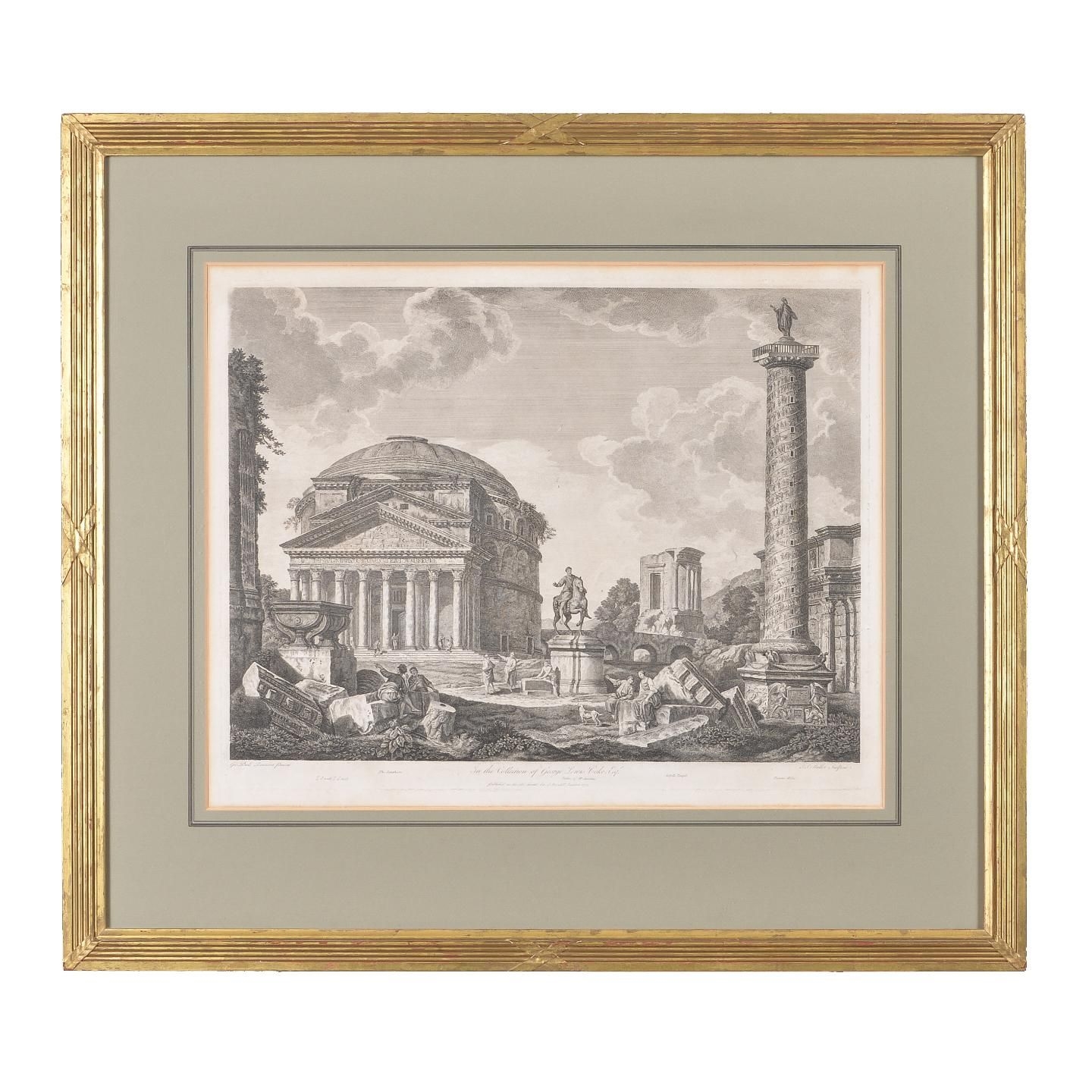 Artwork by Giovanni Paolo Pannini, SET OF FOUR 18TH CENTURY ENGRAVINGS OF ITALIAN ROMAN RUINS ENGRAVED BY JS MULLER, Made of engravings