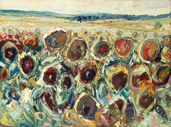 Artwork by José Manuel Exojo, "Girasoles", Made of OIL ON TABLE