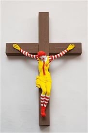 Hundreds Protest Israeli Art Museum over Sculpture of Crucified Ronald Mcdonald