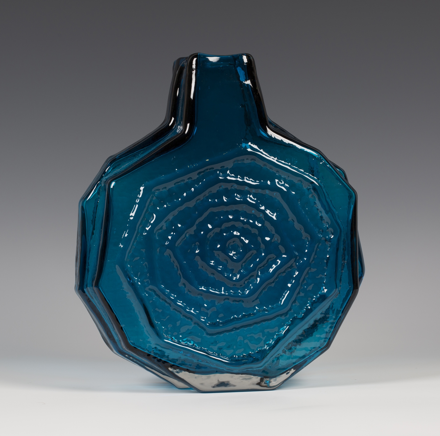 Geoffrey Baxter Whitefriars kingfisher blue banjo vase MutualArt