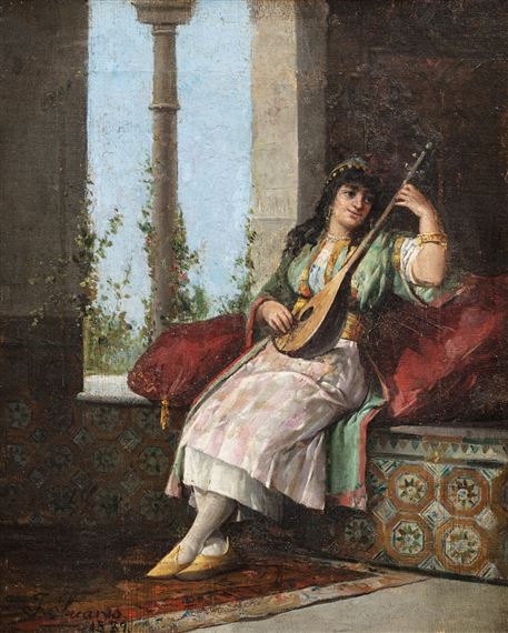 Orientale jouant de la cithare by J. Suarez, 1889