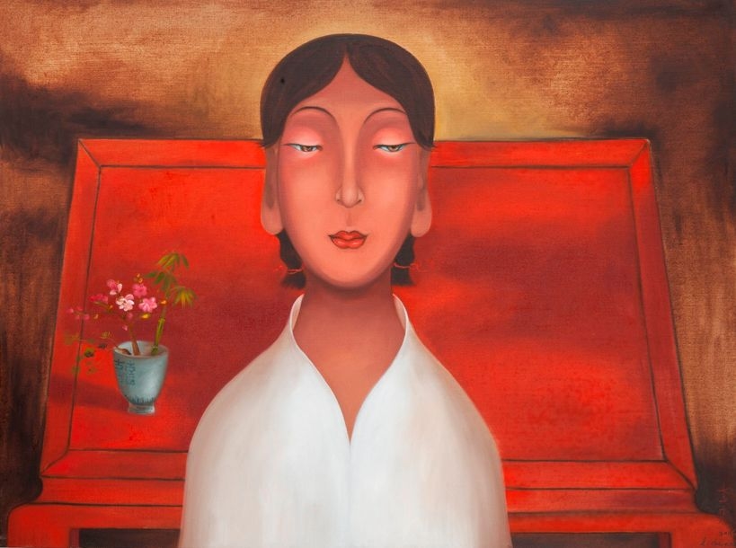 Artwork by Li Shuang, La lune caresse le kiosque, Made of oil on canvas