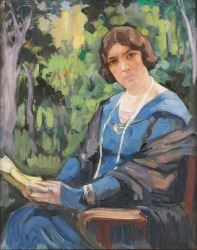 Jeune femme à la lecture (portrait de Madame Gaby Poutrain) by Fernand Allard L'Olivier