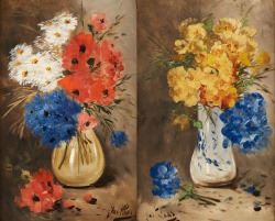 2 Works: Vase fleuri by Henry Schouten