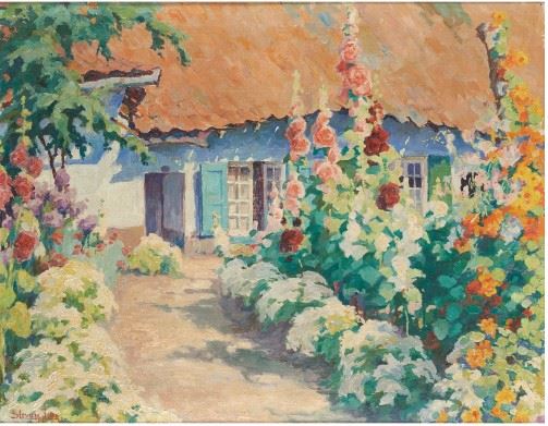 Jardin fleuri devant la fermette by Jean Stevan