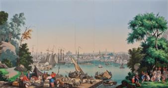 NINE FRENCH PAPIER PEINT PANELS OF 'LE PORT DE BOSTON' FROM 'LES VUES DE L'AMÉRIQUE DU NORD - Zuber et Cie