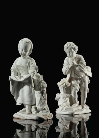 A Pair of Sèvres Biscuit Porcelain Figures of Children, 'La Petite Fille à  la Cage' and 'Le Porteur d'Oiseaux', Circa 1760, A Taste of Rococo:  Porcelain from an American Private Collection