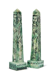HAND PAINTED AND GLAZED STONEWARE OBELISKS - John Piper