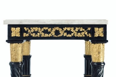 Artwork by Bernard Molitor, A PAIR OF LATE LOUIS XVI ORMOLU-MOUNTED EBONY AND EBONIZED ETAGERES, Made of white marble