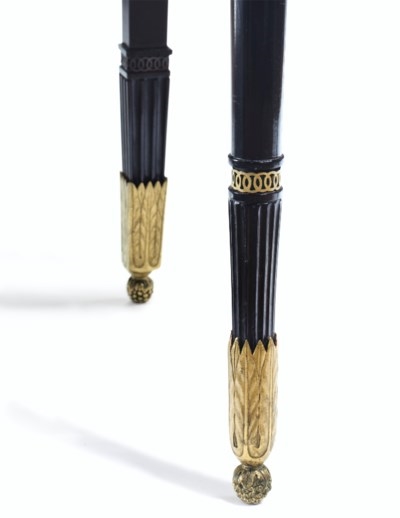 Artwork by Bernard Molitor, A PAIR OF LATE LOUIS XVI ORMOLU-MOUNTED EBONY AND EBONIZED ETAGERES, Made of white marble