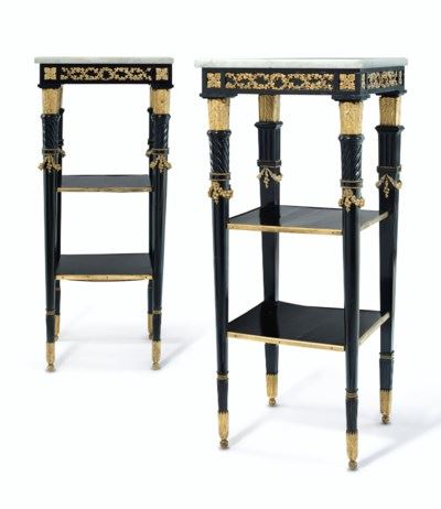 A PAIR OF LATE LOUIS XVI ORMOLU-MOUNTED EBONY AND EBONIZED ETAGERES by Bernard Molitor, CIRCA 1790