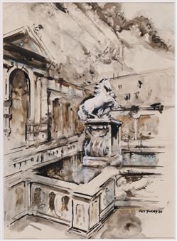 Die Pferdeschwemme in Salzburg, Aquarell - Adolf Fuchs