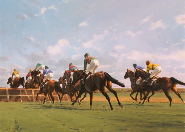 Artwork by Peter Smith, First Hurdle, Last Race, Made of Oil on canvas
