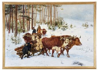 Vinterlandskap med timmerlass - Gustav Ericson Fischer