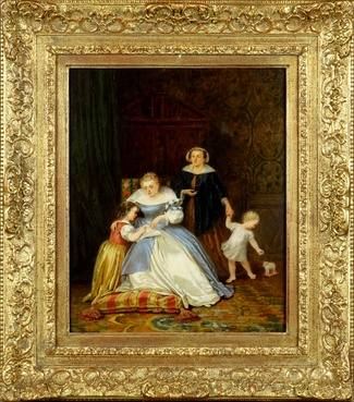 Mère et Enfants dans un Intérieur by Adolphe Francois Monfallet