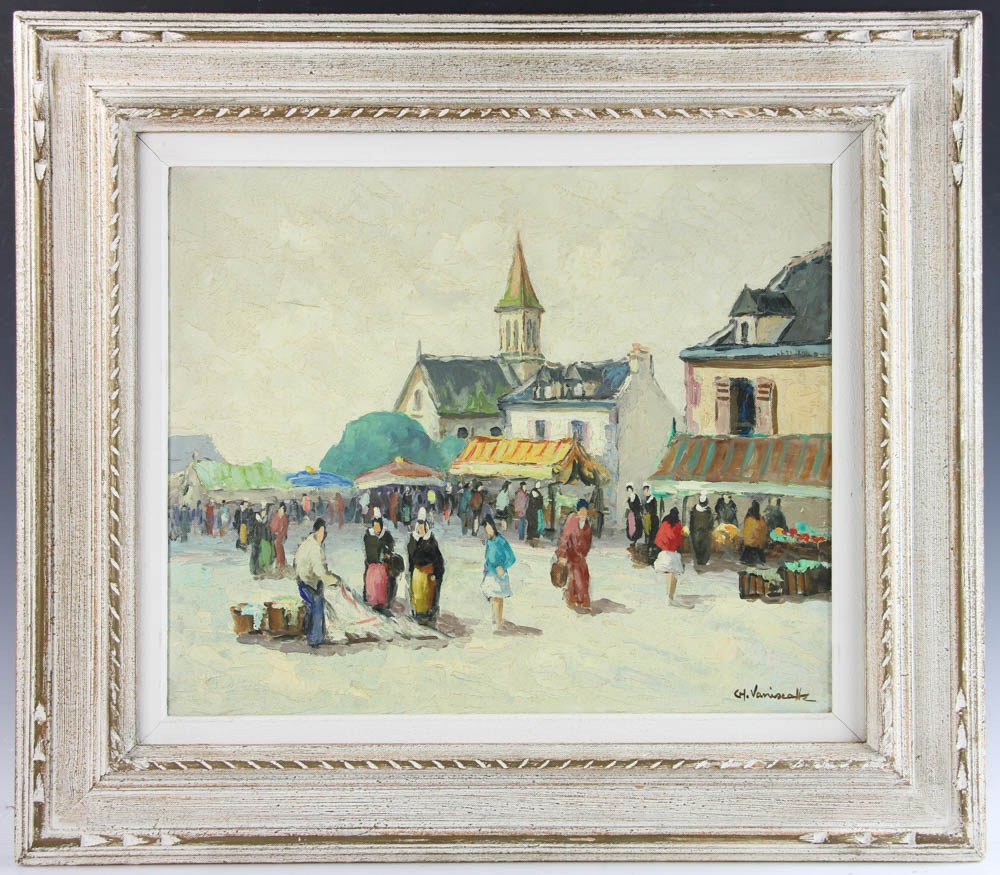 Artwork by Charles Vaniscotte, Market Scene, Made of Oil on Canvas