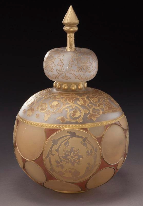 Artwork by Pairpoint Glass Company, Mount Washington Glass, Mt. Washington Royal Flemish covered jar, Made of Glass