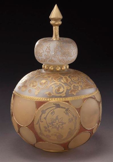 Mt. Washington Royal Flemish covered jar by Pairpoint Glass Company, Mount Washington Glass, Circa - 1890.