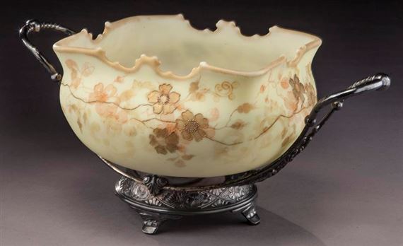 Mt. Washington Crown Milano bride's basket by Mount Washington Glass, Circa - 1890.