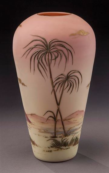 Mt. Washington Burmese flying crane vase by Mount Washington Glass, Circa - 1890.