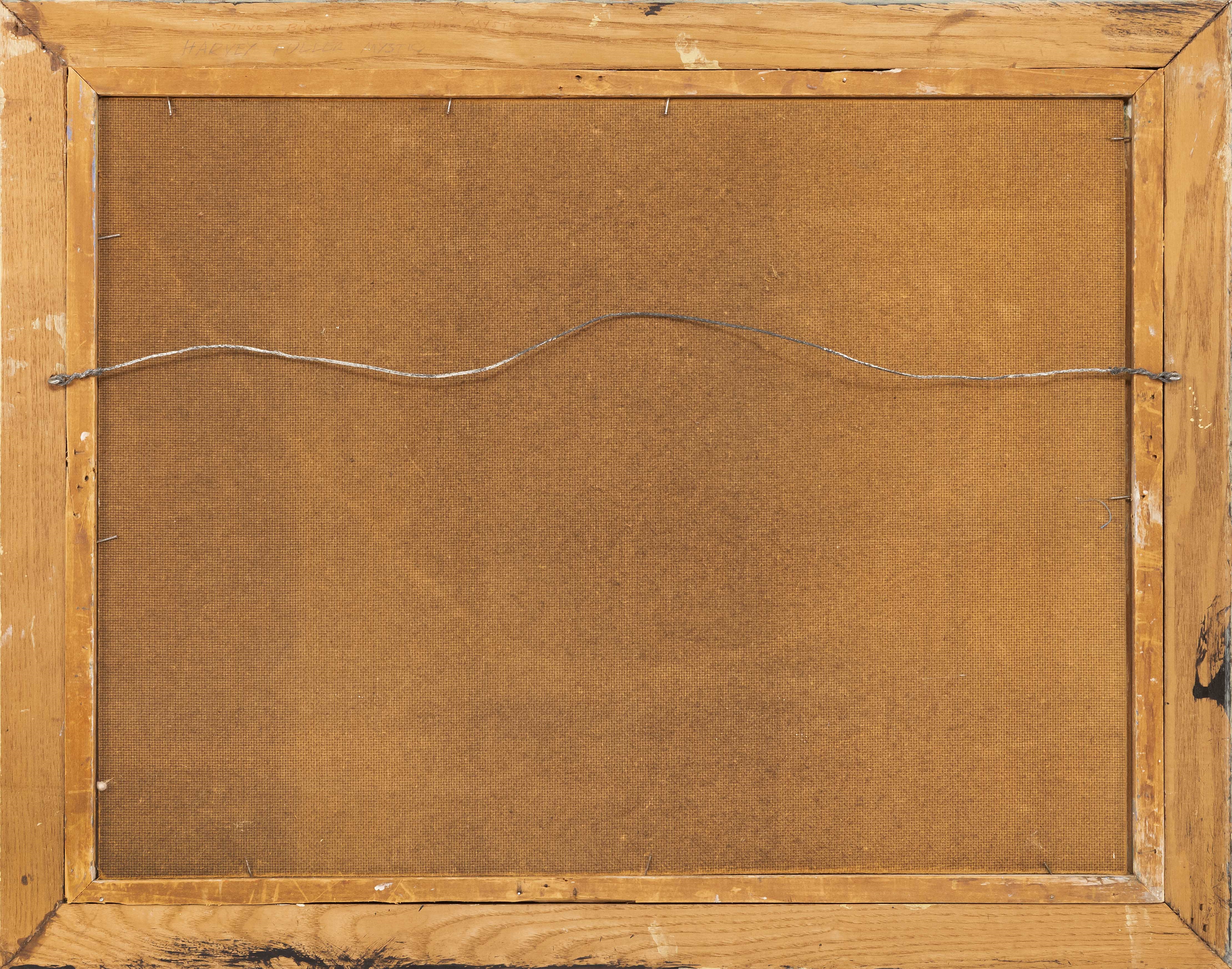 Artwork by Harvey K. Fuller, Birch log in forest. Signed lower left Harvey Fuller"., Made of Oil on masonite