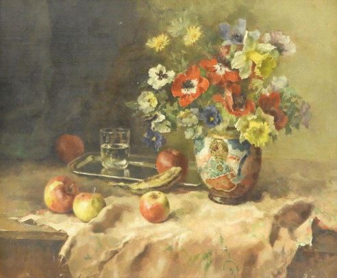 Still Life, flowers and fruit by Karl Tucek