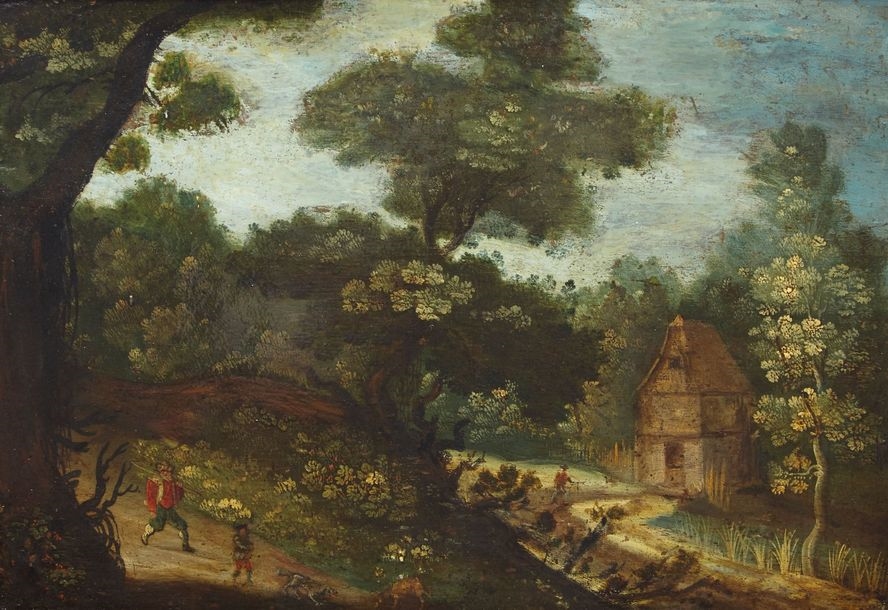 Paysans et Chiens dans un Paysage by Flemish School, 17th Century, 17th century