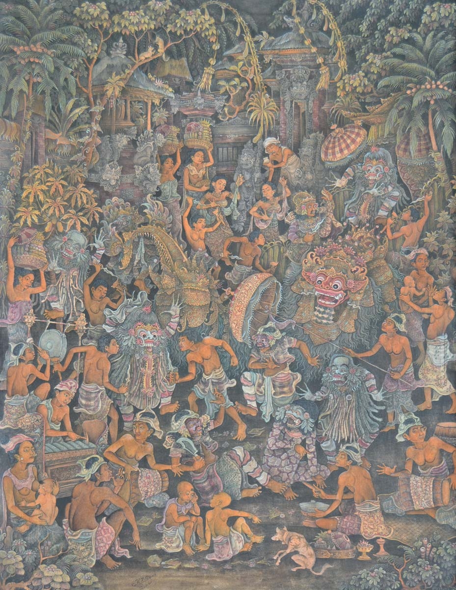 Artwork by Ketut Sena, Upacara, Made of acrylics on canvas