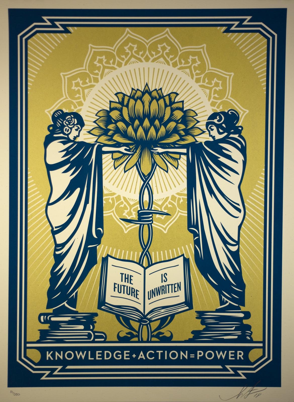 Shepard Fairey | KNOWLEDGE ACTION POWER (BLUE/GOLD) (2018) | MutualArt