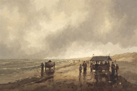 Coastal Scenery with Numerous Figures at the Beach by Rob de Haan