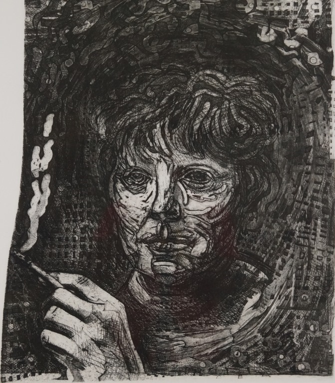 Artwork by Karin Broker, BEEMAN SMOKING II, Made of original etching