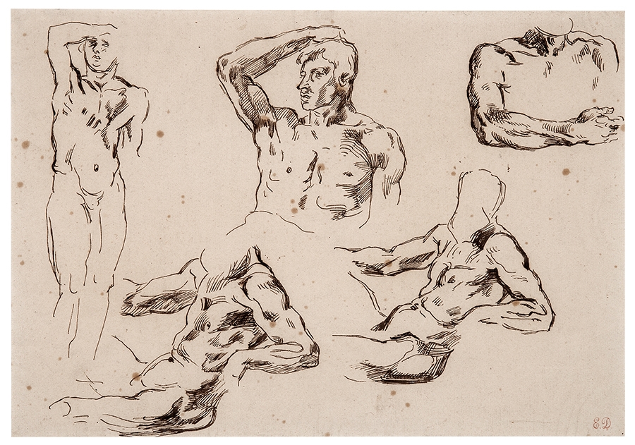 Artwork by Eugène Delacroix, Study of Male Nudes, Made of Brown ink on paper