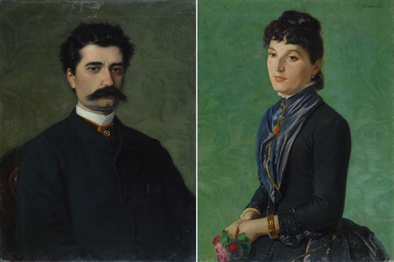 A PAIR: RITRATTO DI SIGNORA & RITRATTO DI UOMO, 1887 by Luigi Ademollo