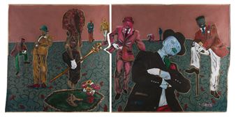 Sarah and some Gentlemen, diptych - Simphiwe Ndzube