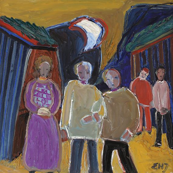 "Mennesker blant gamle hus" by Erik Harry Johannessen, 1975