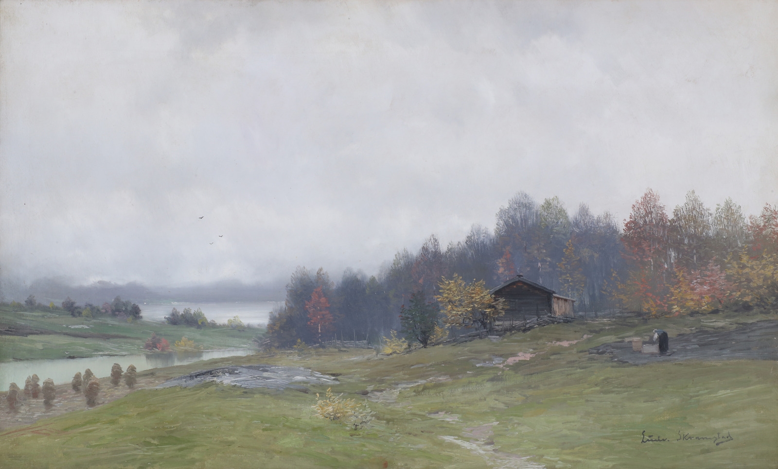 "Høstlandskap med gård" by Ludvig Skramstad