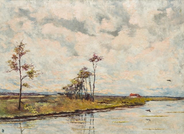 Artwork by Continental School, 19th Century, Extensive River Landscape, Made of Oil on canvas