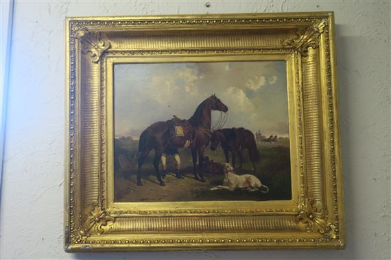 Horses with Figure with Hound in a Landscape by Jules Didier