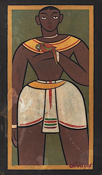 Man Holding a Parrot by Jamini Roy