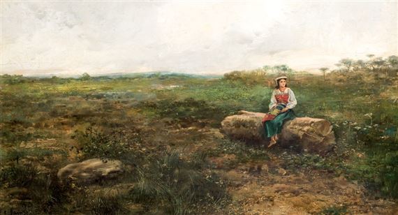 Paisaje con pastorcilla by Casimiro Sainz y Sainz