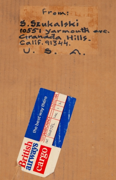 Artwork by Stanislaw Szukalski, “Showing the Way”. Portrait of Saudi Arabia king Chalid with his son Fahd, Made of acrylic on fiberboard