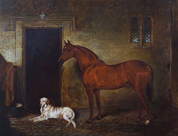 Horse and dog in a stable by Alfred Wheeler, CIRCA 1876