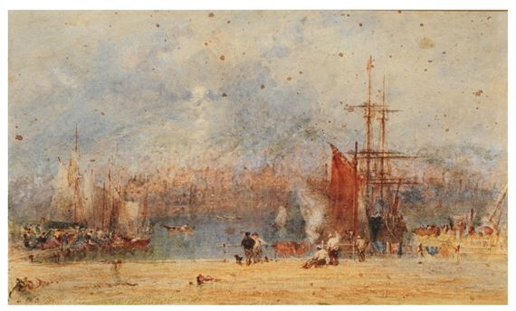 George Weatherill | Shipping in Whitby Harbour by Moonlight looking ...
