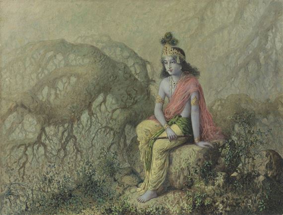 Untitled (Krishna in Contemplation) by Ustad Allah Bux, Painted circa 1930s