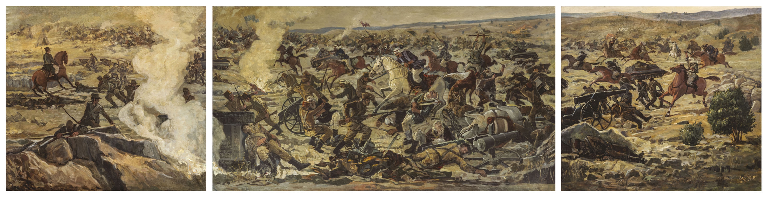 Artwork by Shafik Eshtai, Maaraket Al-Mazraa 1925 (The Battle of Al-Mazra’a 1925), Made of oil on canvas