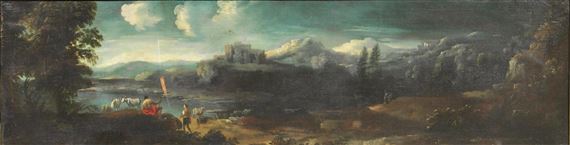 PAESAGGIO CON PASTORI E ANIMALI