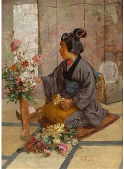 A Japanese Woman Arranging Flowers - J. Charles Arter