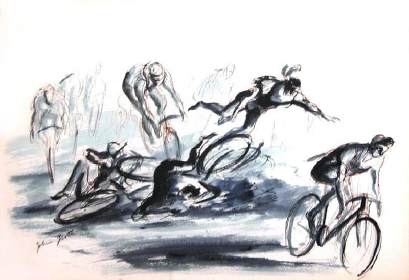 Artwork by John August Groth, Bicycle Crash, Made of Watercolor on Paper