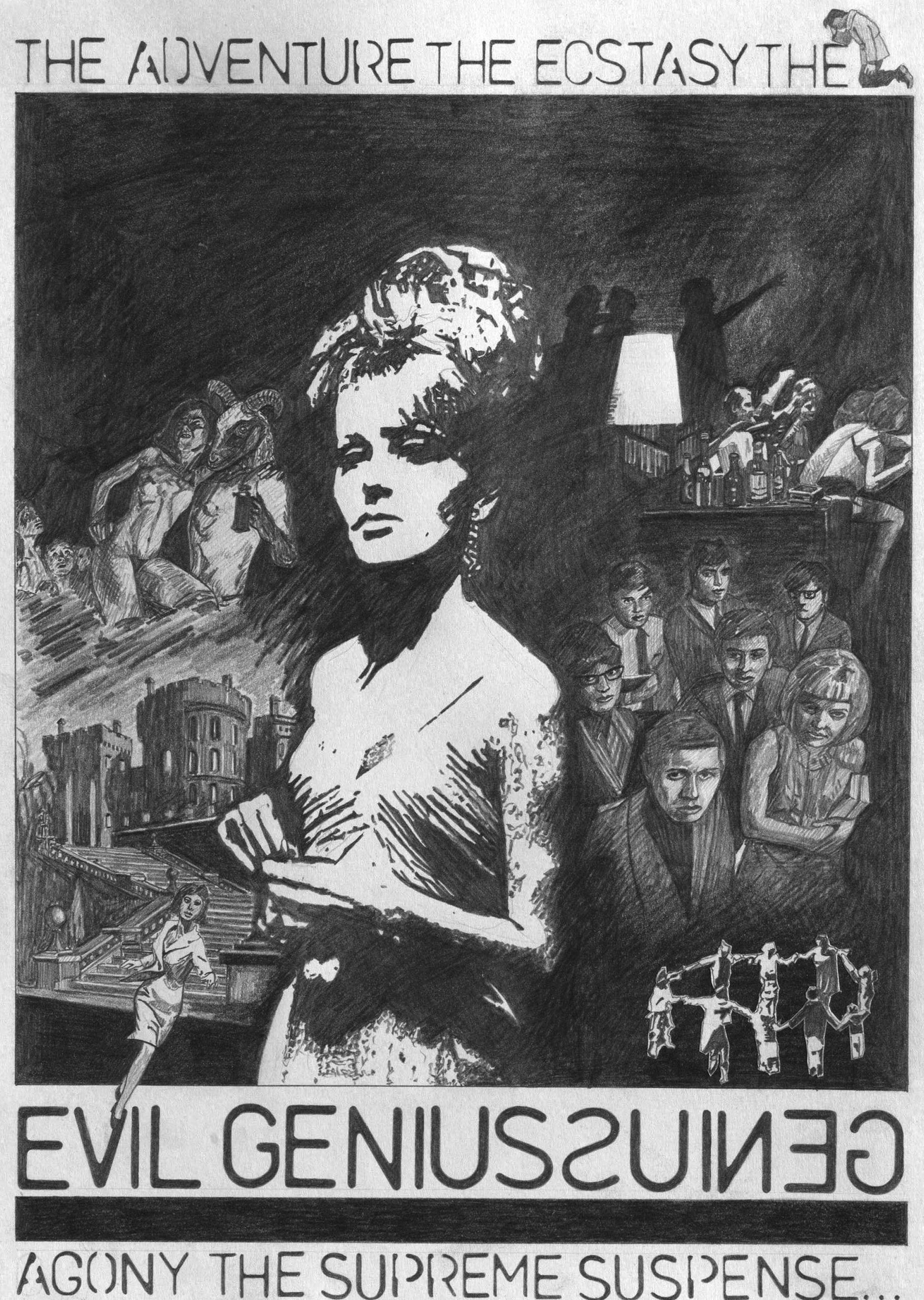 Artwork by Olivia Plender, The Masterpiece Part 4 - A Weekend in The Country, Made of graphite and printed paper collage on paper, in twenty-four parts